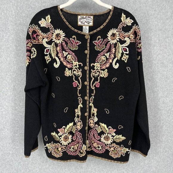 Heirloom Collectables VTG Floral Cardigan Size M Oversized Embroidered Beaded - Picture 1 of 11